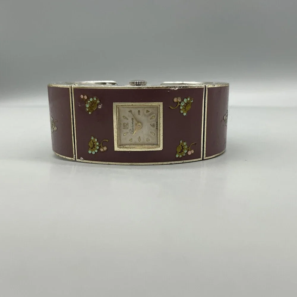 Vintage Baroness Womens Watch 23mm Enamel Cuff Manual NON WWORKING For Parts